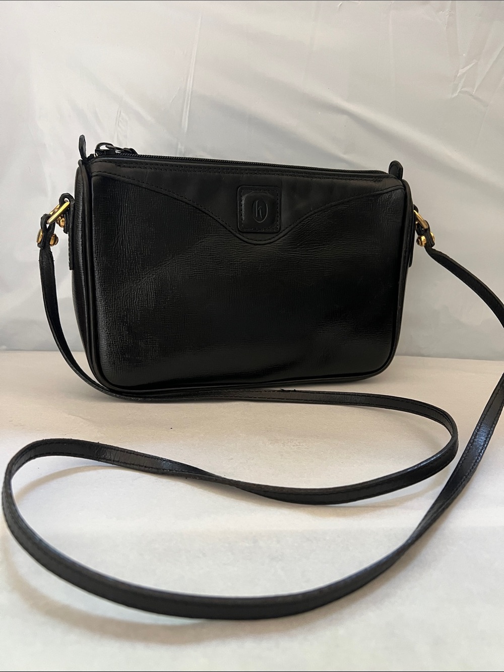 Hartmann Black Leather Shoulder Zip Top Crossbody Bag